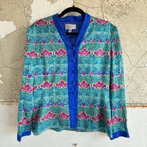 Maximalist Floral Silk Button Down Statement Jacket Adrianna Papell Vintage